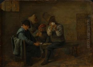 Peasants playing cards by Adriaen Brouwer