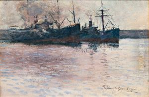 Fartyg i Livorno hamn by Raffaello Gambogi