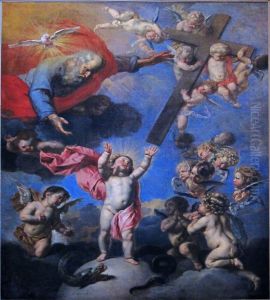 L'Enfant Jesus tendant les bras a la croix offerte par le Pere by Jacob van Oost the Younger