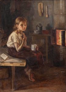 Flicka framfor kagelugnen by Elin Danielson-Gambogi