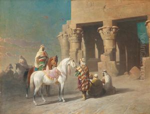 Halte De Cavaliers Devant Le Temple D'edfou. by Felice Cerruti-Beauduc