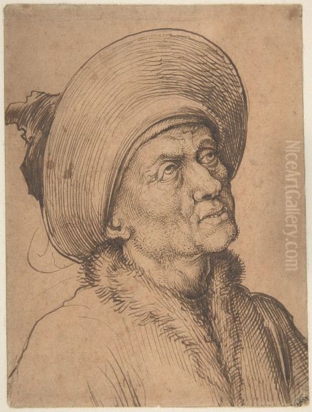 Bust of a Man in a Hat Gazing Upward - view 1
