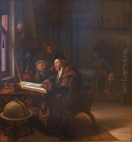Scholar in his study with Death entering - view 1