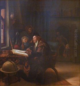 Scholar in his study with Death entering