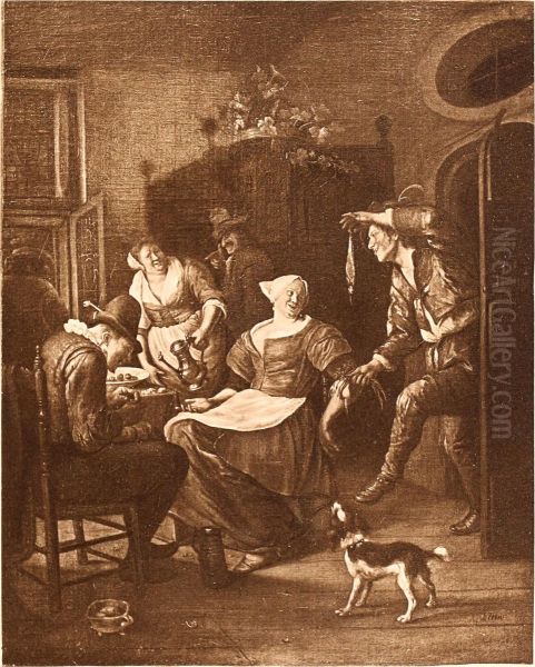 Merry company in an interior, 'Het minnenaanbod' - view 1
