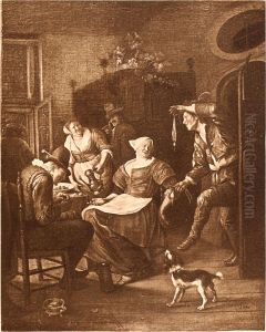 Merry company in an interior, 'Het minnenaanbod' by Jan Steen