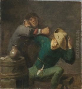Zwei raufende Bauern am Fass by Adriaen Brouwer