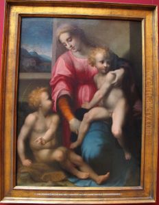 Maria mit dem Kind und dem Johannesknaben by Domenico Puligo