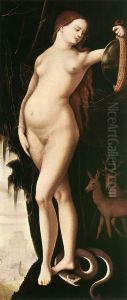 Woman with mirror, serpent, stag and dog by Hans Baldung Grien