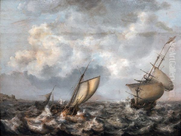 Stormy sea with ships. - view 1