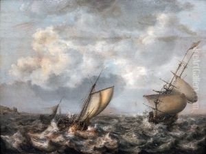 Stormy sea with ships. Stormy sea with ships.