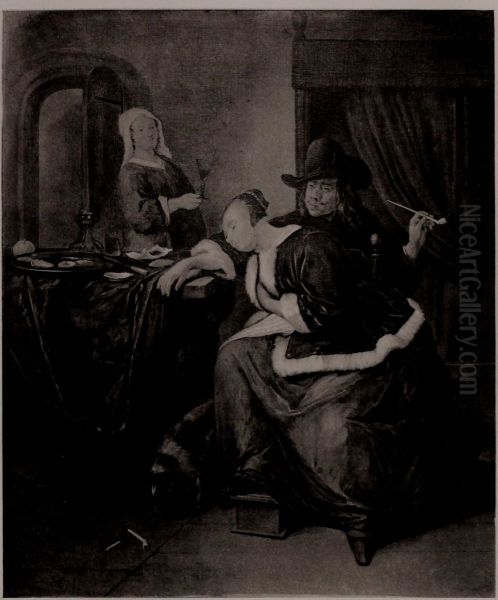 A Girl Asleep and a Man Smoking - view 1
