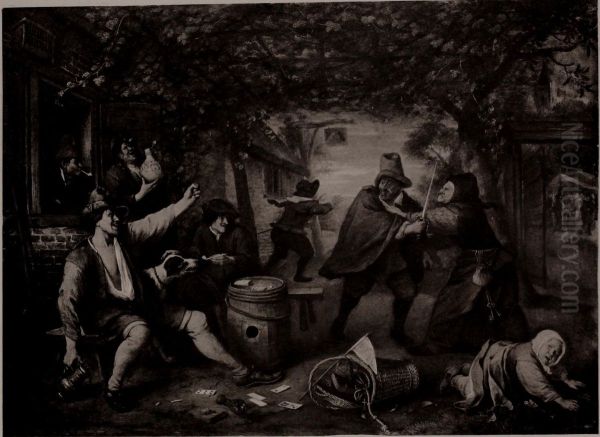 Peasants Quarrelling over Cards in an Arbour - view 1