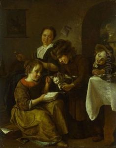 Children teaching a Cat to Read