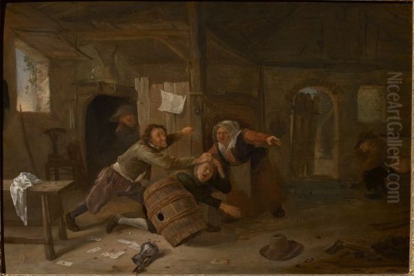 Peasants Fighting over Cards in a Tavern - view 1