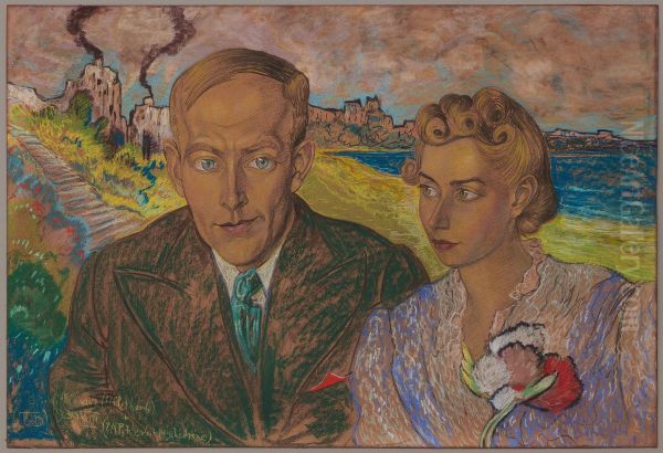 Double portrait of Helena Lisinska and Jan Gadomski, with a burning city background - view 1