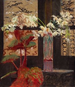 White orchids and begonia.