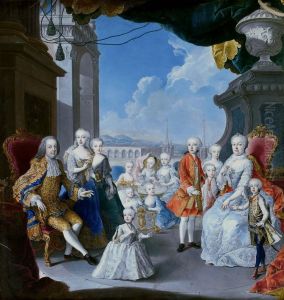 Empress Maria Theresa with her family. by Martin Van Meytens