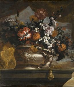 Silver vase with the arms of France decorated with flowers
