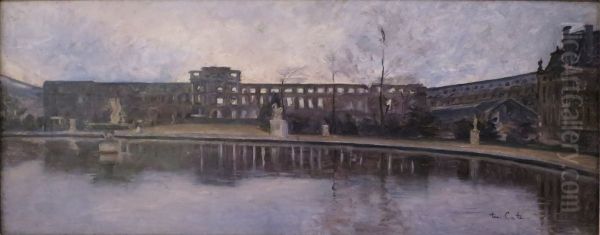 The Tuileries Palace after the fire of 1871, seen from the Grand Bassin in the garden - view 1
