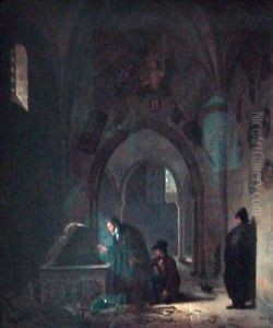 Vivant Denon putting back the remains of El Cid and Jimena in their tumb by Roehn, Adolphe Eugene Gabriel