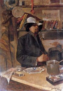 Self portrait in the studio by Jan Toorop
