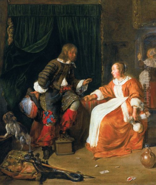 Woman offering a glass of wine to a man - view 1