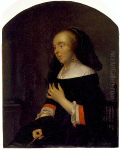 Portrait of a his wife Isabella de Wolff, pendant to a self-portrait by Gabriel Metsu