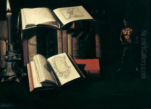 Still life with candlestick and bronze figurine - view 1