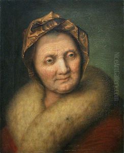 Head of an old woman with a bonnet and fur collar