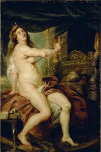 Panthea stabbing herself with a dagger, after the death of her husband Abradates