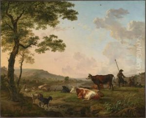 Herd in a meadow near a river Herd in a meadow near a river