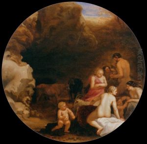 Nymphes et satyre a l'entree d'une caverne by Cornelius van Poelenburgh