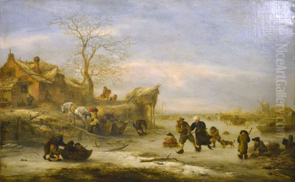 Frozen Canal with Skaters - view 1