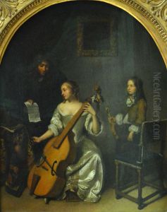 The music lesson on the viola da gamba by Caspar Netscher