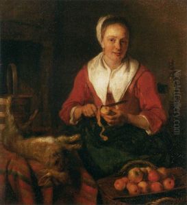 Kitchen maid peeling apples by Gabriel Metsu