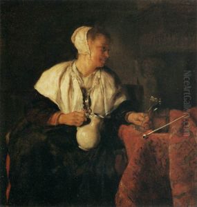 Woman with a glass and a jug by Gabriel Metsu