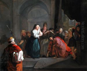 Christus en de overspelige vrouw by Gabriel Metsu