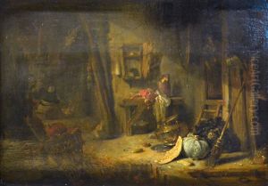 Interior of a peasant kitchen by Willem Kalf