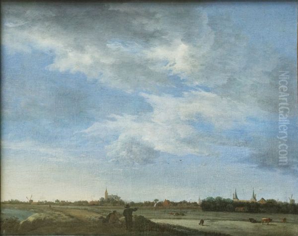 Gezicht op Ilpendam vanuit het zuidwesten; links de Hervormde Kerk, rechts kasteel Ilpenstein (van 1630 tot 1677 in het bezit van Frans Banning Cocq) - view 1