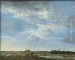 Gezicht op Ilpendam vanuit het zuidwesten; links de Hervormde Kerk, rechts kasteel Ilpenstein (van 1630 tot 1677 in het bezit van Frans Banning Cocq) by Anthonie Van Borssom