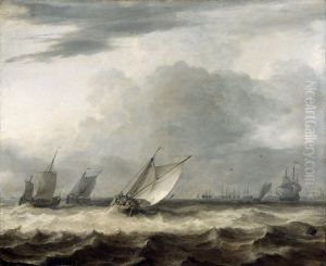 Boten bij harde wind by Allaert van Everdingen