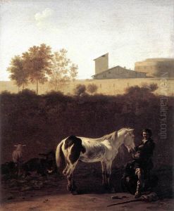 Italian Landscape with Herdsman and a Piebald Horse by Karel Dujardin