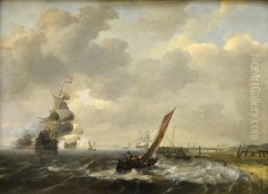 Schepen voor de kust bij Den Helder by Ludolf Bakhuizen
