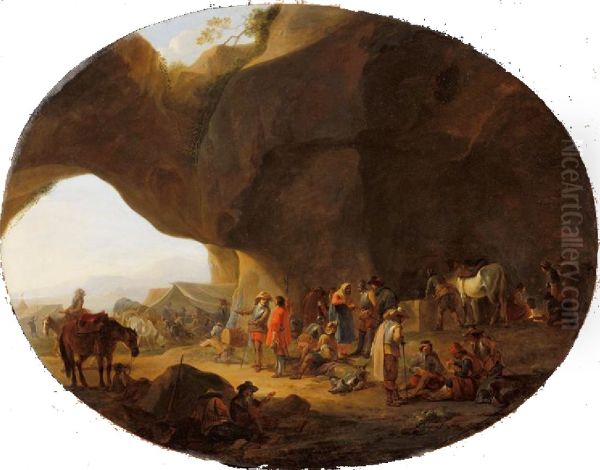 Military resting with a fortune teller - view 1