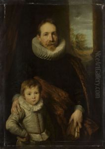 Portrait of a man with his son, possibly  Johannes Van de Wouwer (Woverius ) (1576-1636) by Sir Anthony Van Dyck