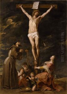 Le Christ en croix entre sainte Madeleine et saint Francois by Gaspar De Crayer
