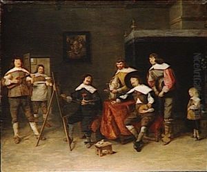 Peintre Faisant un Portrait; dit autrefois l'atelier de Craesback by Joos van Craesbeeck