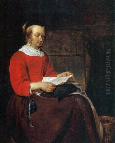 Young Woman Seated in an Interior, Reading a Letter - view 1