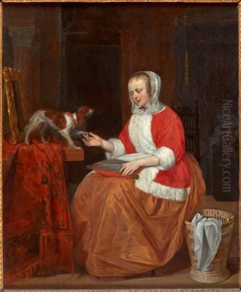 Young woman playing with a dog - view 1